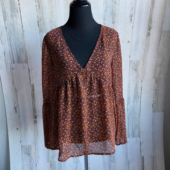 Mossimo Supply Co. Tops - Mossimo Size Medium Sheer Chiffon Print Blouse Tie Back Long Sleeve Top
